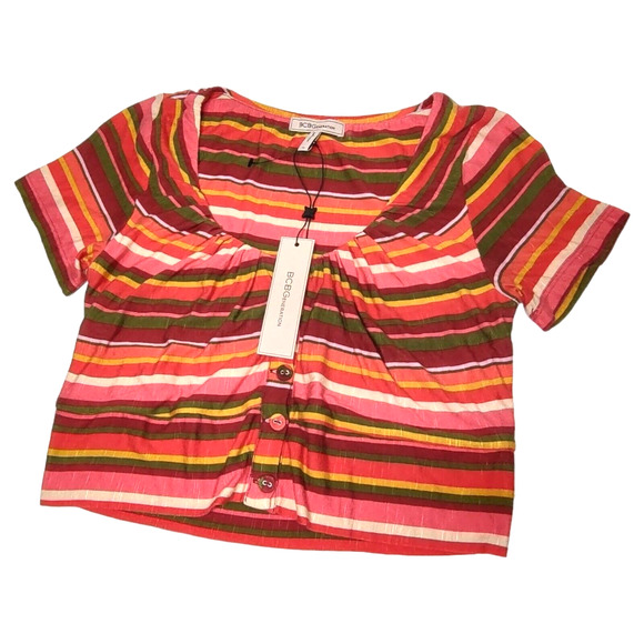 NEW BCBGeneration Crop Top Striped Summer Shirt or to Style with Cardigan Sz XS - Picture 4 of 9